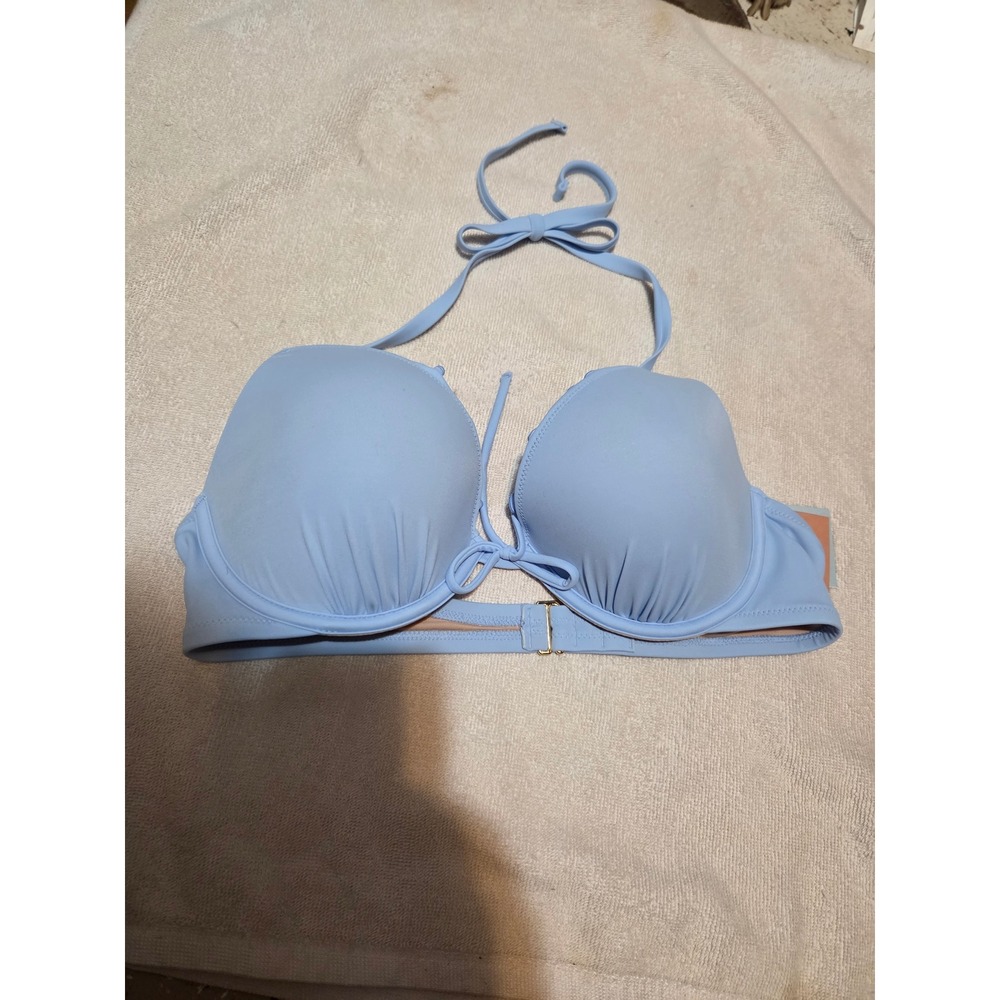 Shade & Shore Light Blue Light Lift Underwire Bikini Top 36D Ruffle Front Tie